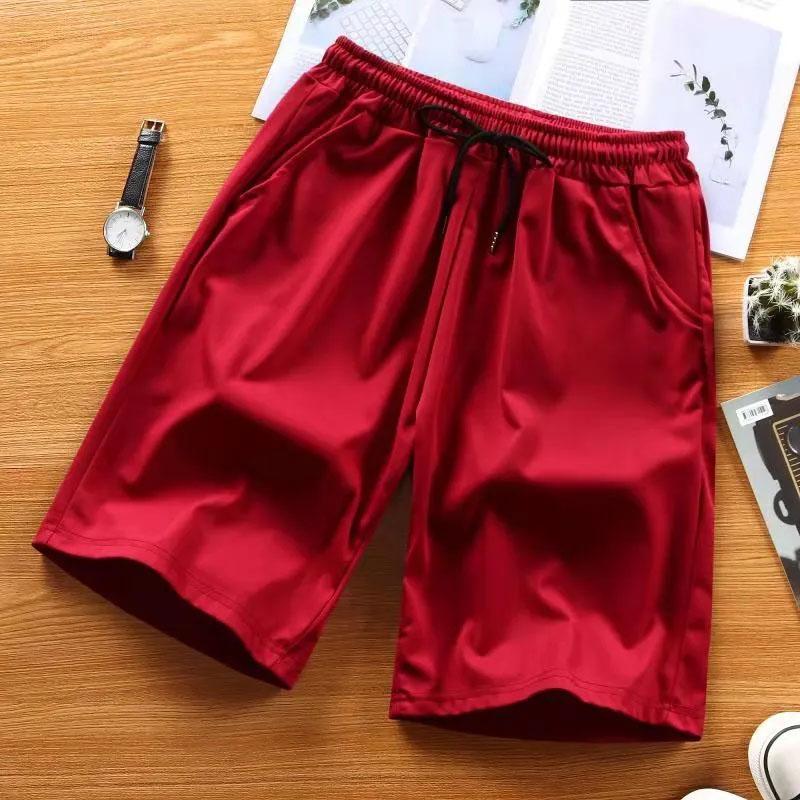 Men's Five-point Pants Summer Thin Breathable Shorts Wear Fashion Sports Beach Casual Pants Solid Color Comfortable Straight Micro-elastic Shorts