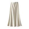 Qooth Elegant Women Satin Fishtail Skirt Maxi Length Bodycon Slim Elastic Waist Skirt QT2762