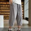 Men's Plus Size Casual Cropped Pants, Elastic Waist Drawstring Capri Trousers (6XL-12XL)