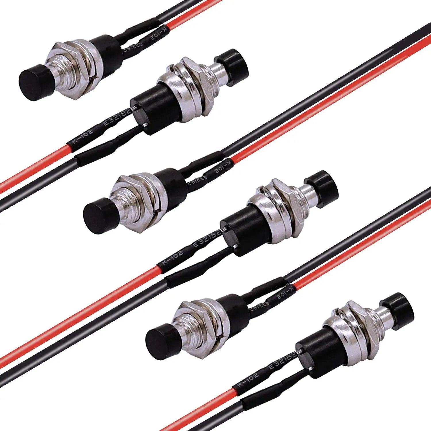 

6 шт. 1 A 250 В змінного струму, 2 контакти SPST, 6 кольорів, нормально відкритий міні-кнопковий перемикач із попередньо припаяними дротами