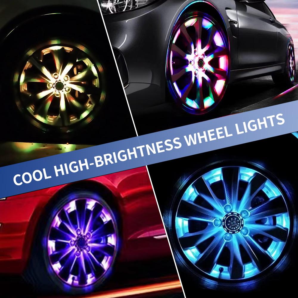 4PCS RGB Car Hub Lamp Flexible APP Remote RGB Control Neon Wheel Ring Strip Adjustable Ambient Rim Lights for Truck Offroad Jeep