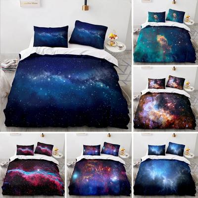 Sternenhimmel-Bettbezug-Set, Kingsize/Queensize, Nachthimmel, Galaxie, Blau/Lila, weiches Bettwäsche-Set, romantischer Stern, Polyester-Bettbezug