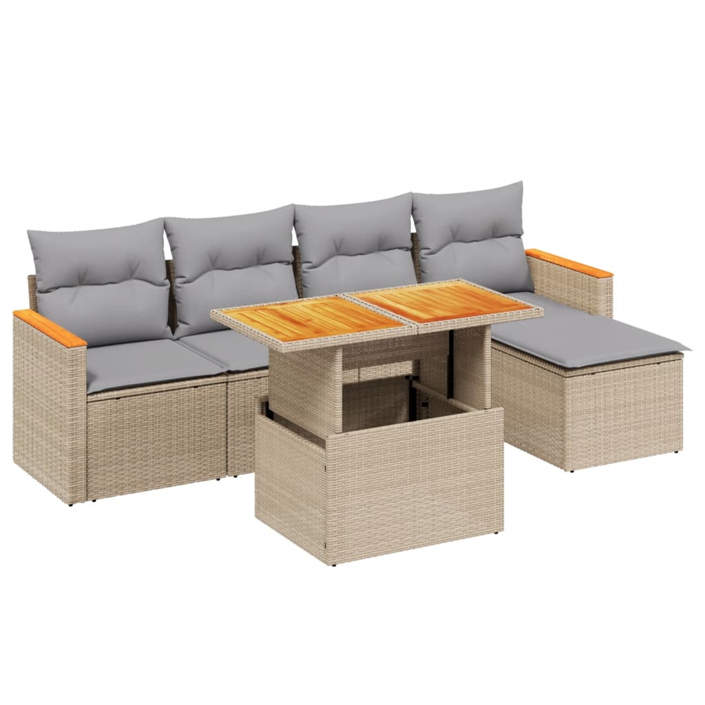 Vidaxl 6-Cz. Garden Furniture Set With Cushions, Beige, Poly Rattan