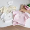 Girls Thin Short Sleeve T-shirt Summer Sweet Princess Flower Solid Color Half Sleeve
