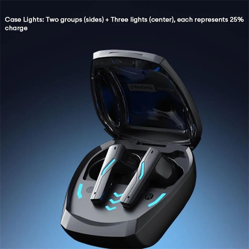 Lenovo Słuchawki douszne GT100 True Wireless do gier – Bluetooth 6.0, ultraniskie opóźnienie 38 ms, czteromikrofonowa redukcja szumów AI, etui z diodami LED RGB 23 h