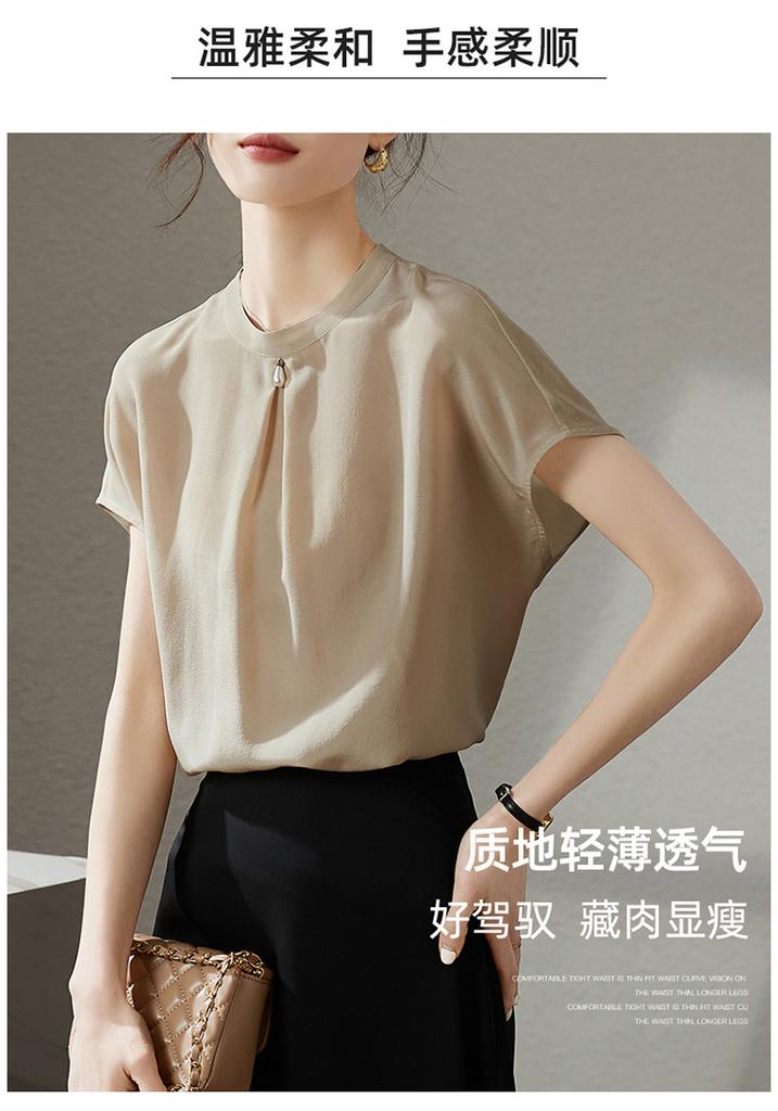 100% Mulberry Silk French Style Short Sleeved Shirt for Women In Summer 2026, Stylish and Versatile Silk Top