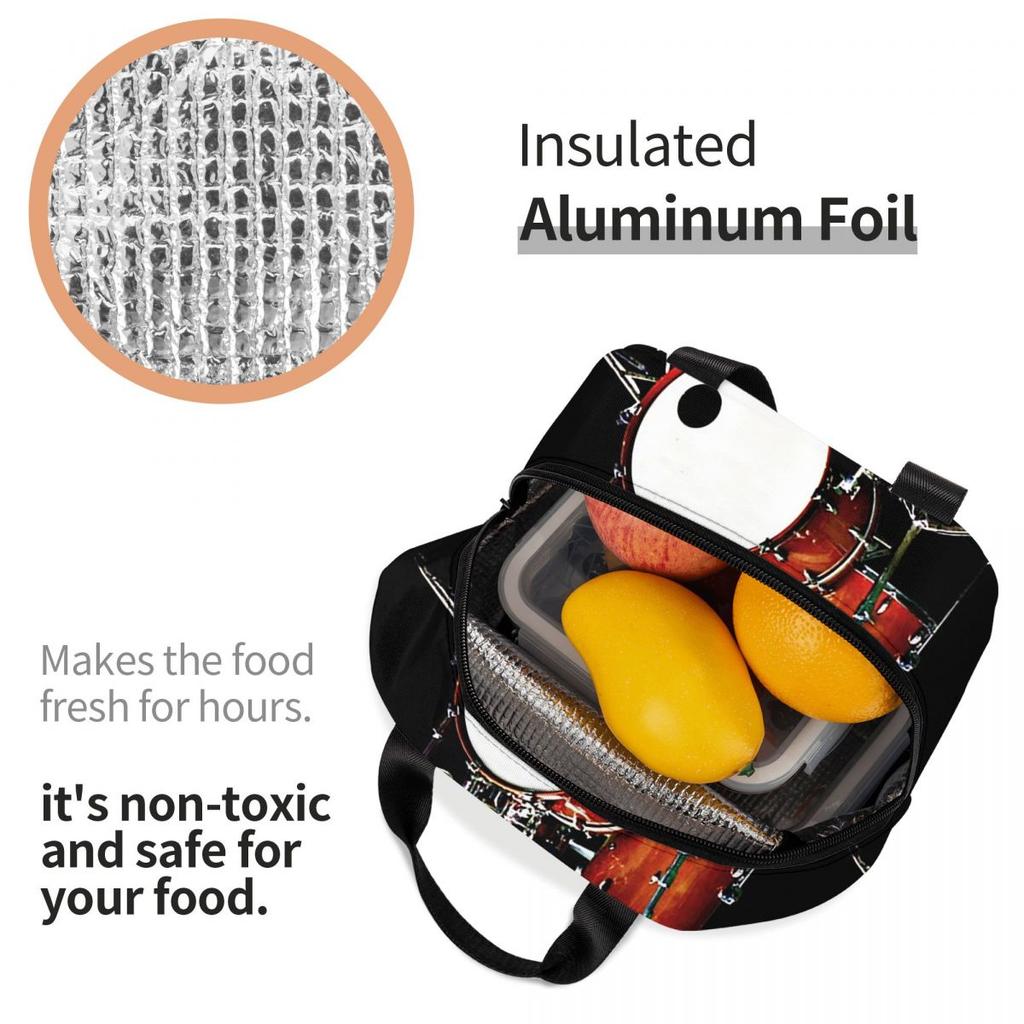 Drum Kit Insulated Lunch Bag for Women Office Cooler Thermal Food Box Tote Portable Lunch Boxes Container