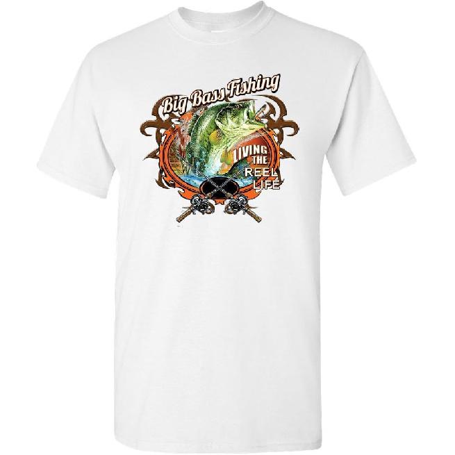 Big Bass Fishing T-Shirt Living The Reel Life Fisherman Spinning Mens Tee Shirt