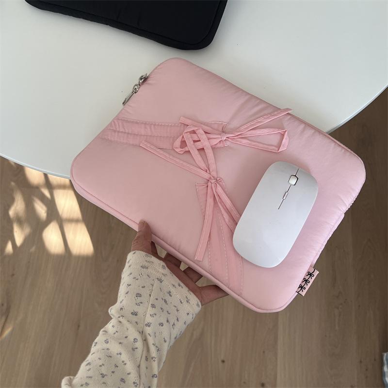 TS JYL laptop bag,Korean INS Bow Drawstring Tablet Sleeve iPad 11 13 Inch Notebook Bag