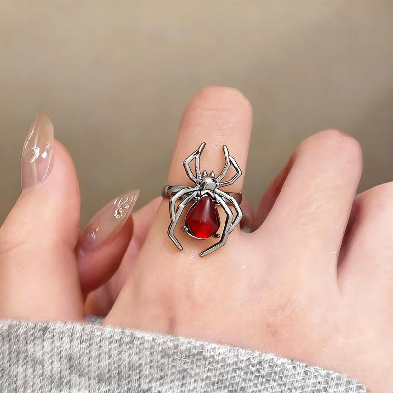 Dunkler Gothic Spinnenring für Damen: Einzigartiges offenes Design für Halloween und Festivals