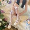 Bow Lace Calf Socks for Women Ballet Style Summer Thin Cut Hollow Jacquard Lolita JK Mid Tube Socks
