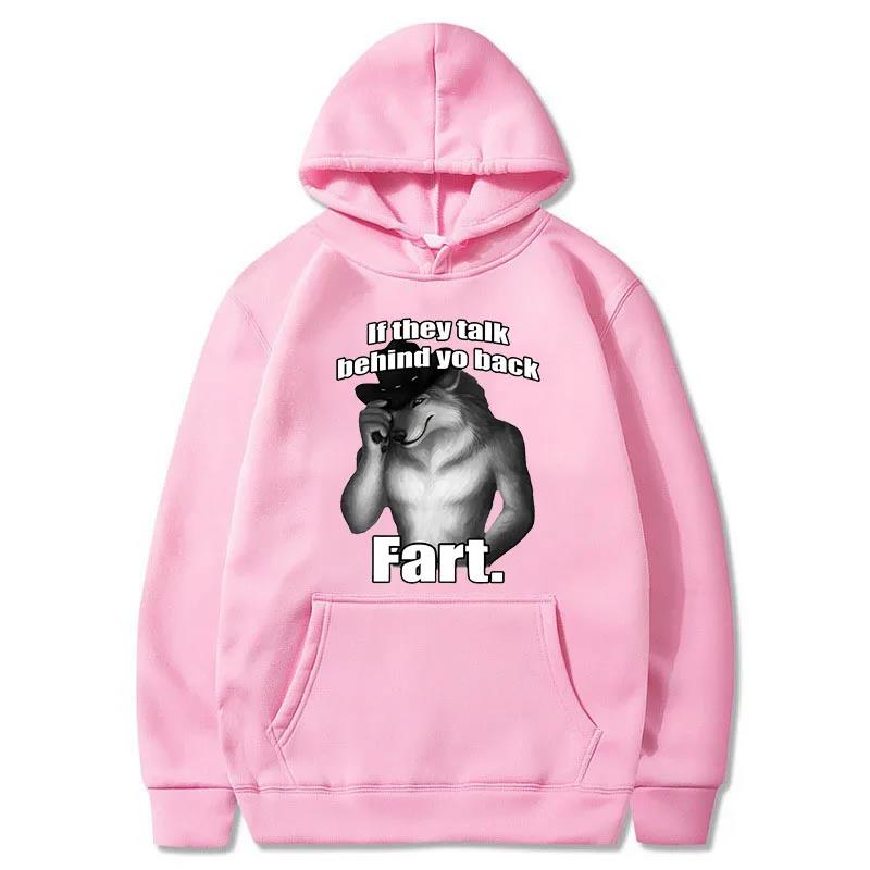 Wenn sie hinter deinem Rücken reden Lustiges Meme Emo Herren Hoodies 2024 Herbst Harajuku Retro Übergroß Furz Wolf Aufdruck Herren Kapuzenpullover