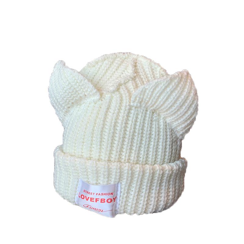 Nischendesign personalisierte Katzen- und Schweineohren gestrickte Wollmütze niedliche Herbst- und Winter-Warm-Ohrenschutz-Tasche Kopfmütze