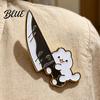Canvas Bag Accessory Novelty White Cat Holding Knife Enamel Brooch