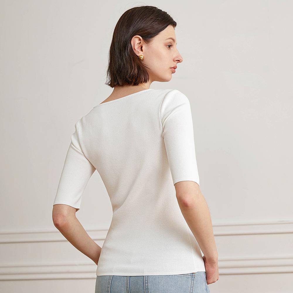 Waiwaiaiem Yy_Short-Sleeved Summer Knit Top_White