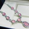 Light Luxury Ice Pink Oval Bead Four-piece Necklace Earrings Ring Bracelet Diamond Dinner Dress Temperament Jewelry Set