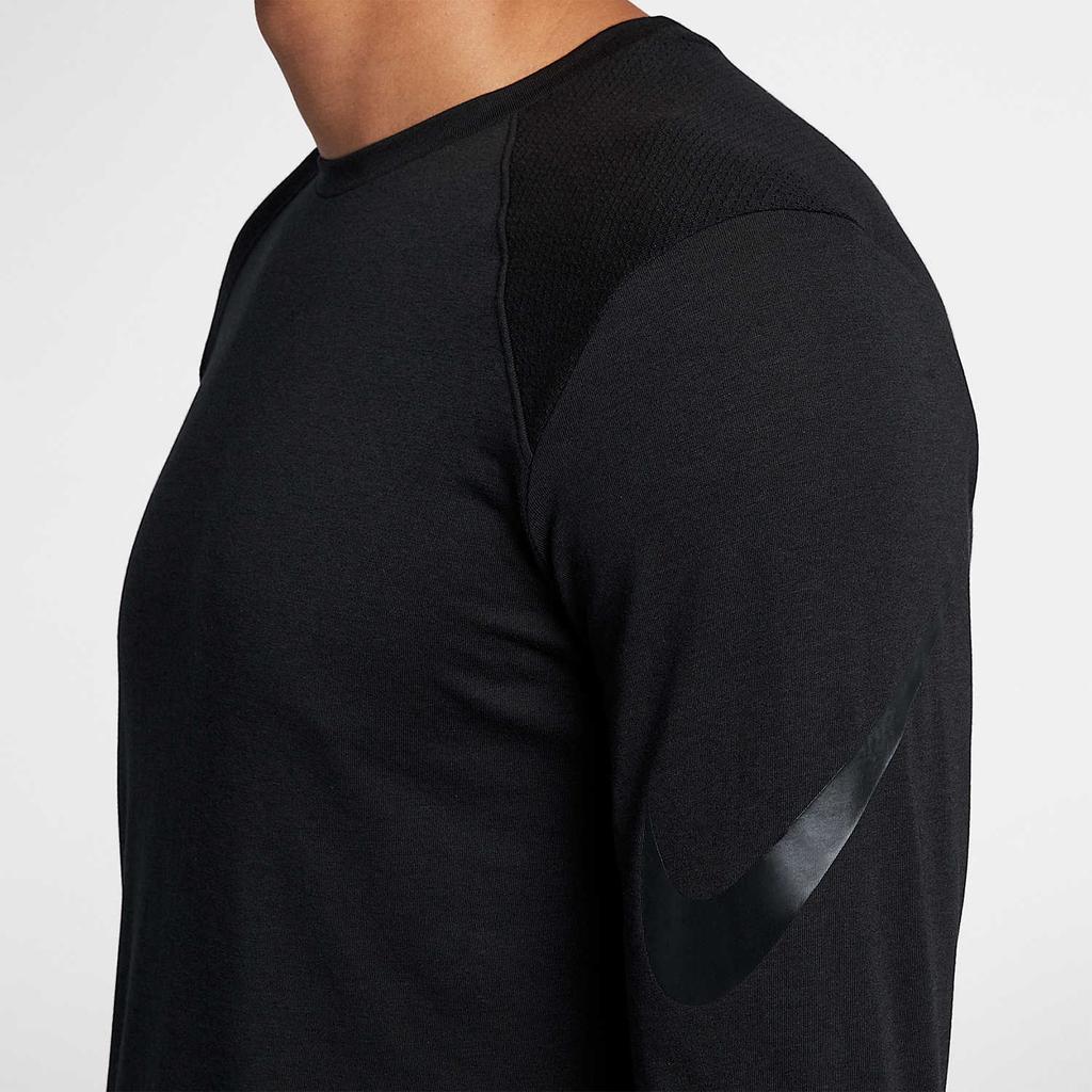 Nike Solid Color Sports Casual Crew Neck Knit Long Sleeve T-Shirt Men Tops Black 891602-010