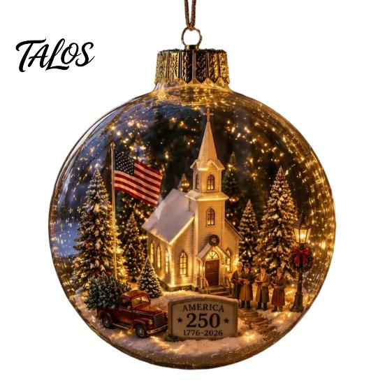 Wedding Celebration Supplies 250th Anniversary USA Christmas Ornament, Light Up Plastic Clear Ball Hanging Decoration with Festive Baubles Bell Train