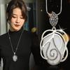 Elegant Korean Style Long Sweater Necklace With Rose Pendant And Platinum Finish
