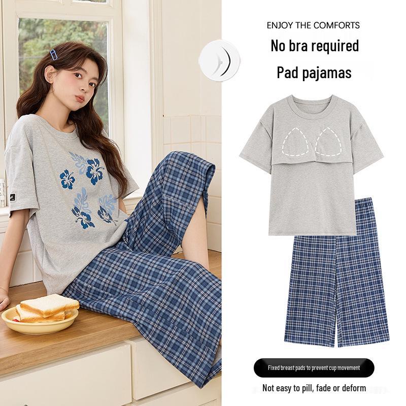 

Sweet Style Women s Cotton Pajama Set - Short Sleeve Top & 7/8 Pants for Summer XXL (175): Suitable for 140-160 lbs