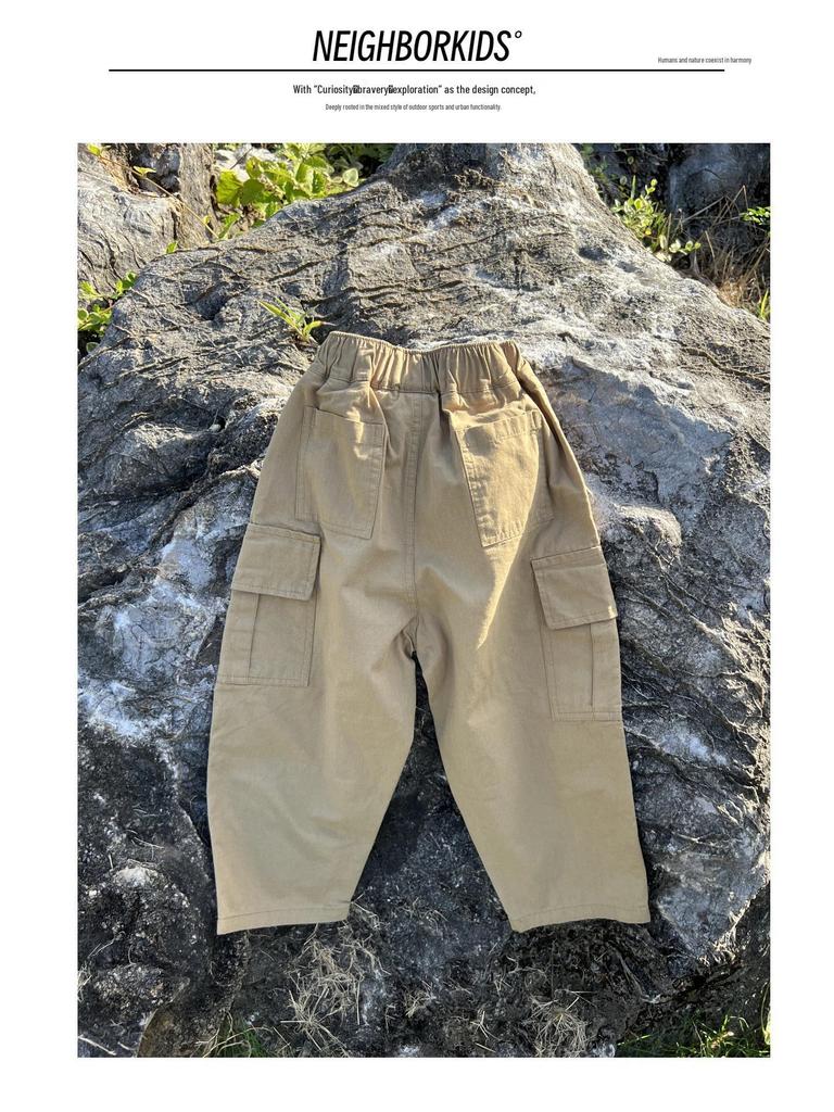 2025 Autumn Kids' Japanese Straight-Leg Loose Cotton Cargo Pants