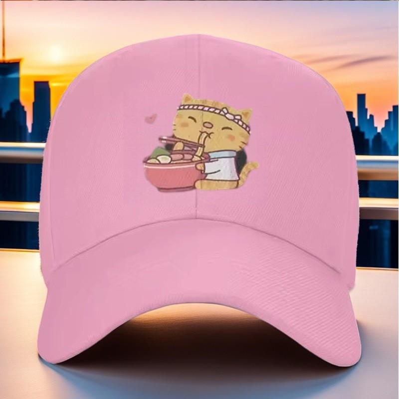 Cute Cat Eating Noodles Trucker Hat Adjustable Snapback Cap Casual Outdoor Anime Style