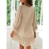 GMXIA Women's A-line Skirt Loose Long Sleeve Cotton Linen Dress with Ruffled Hem