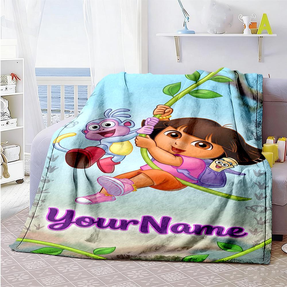 Dora Explorer Personalized Text Blanket Lightweight Customizable Blanket Durable Comfort Suitable for Seaside Livingroom Living Room Office