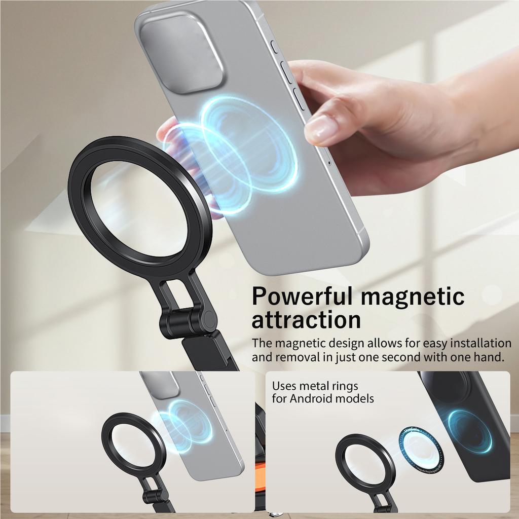 Magnetic Foldable Phone Stand 1 4 Screw and Cold Shoe Mount for Live Streaming Photography