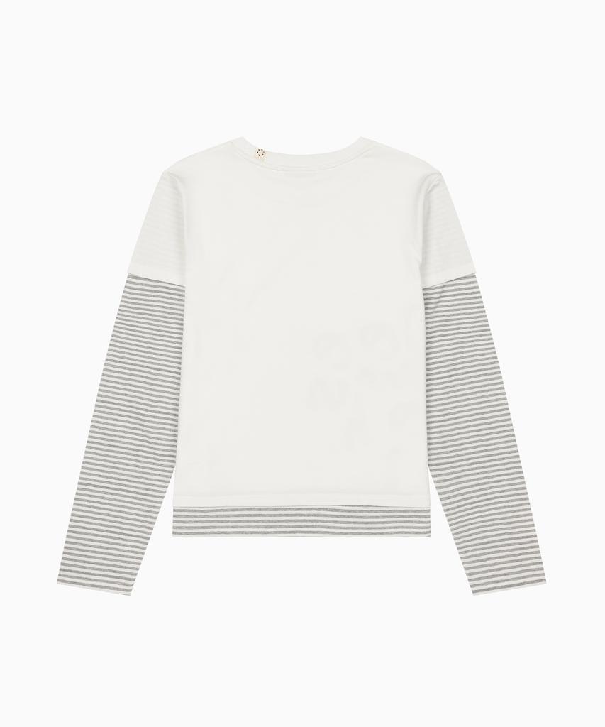 Ohesio Logo Layered Stripe Long T-Shirt, White