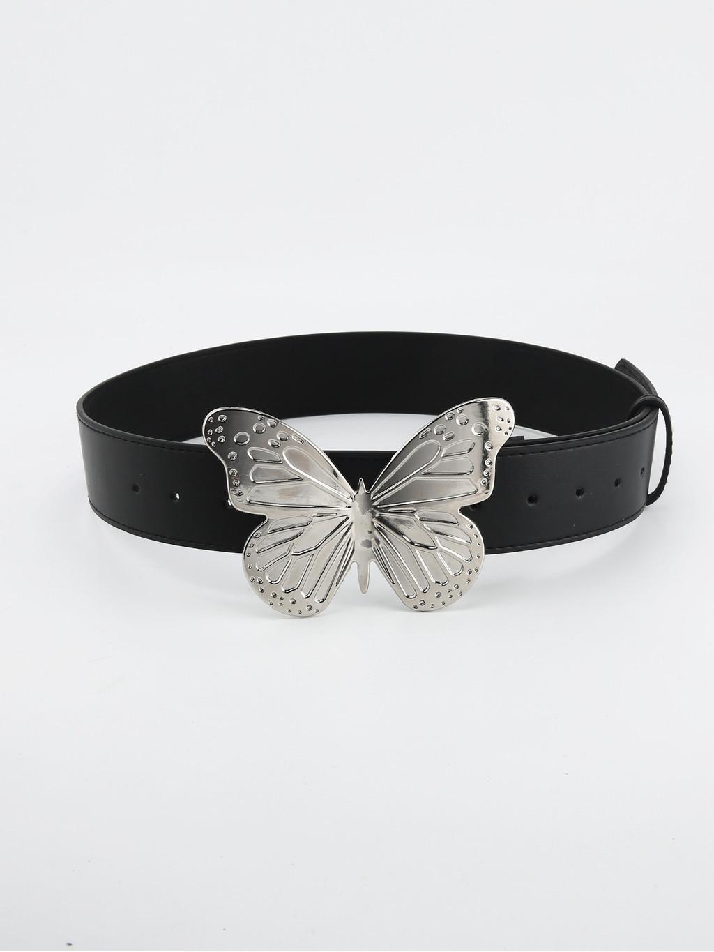 Trendy European And American Women s Belt Chunky Pink Belt With Butterfly Buckle чёрный