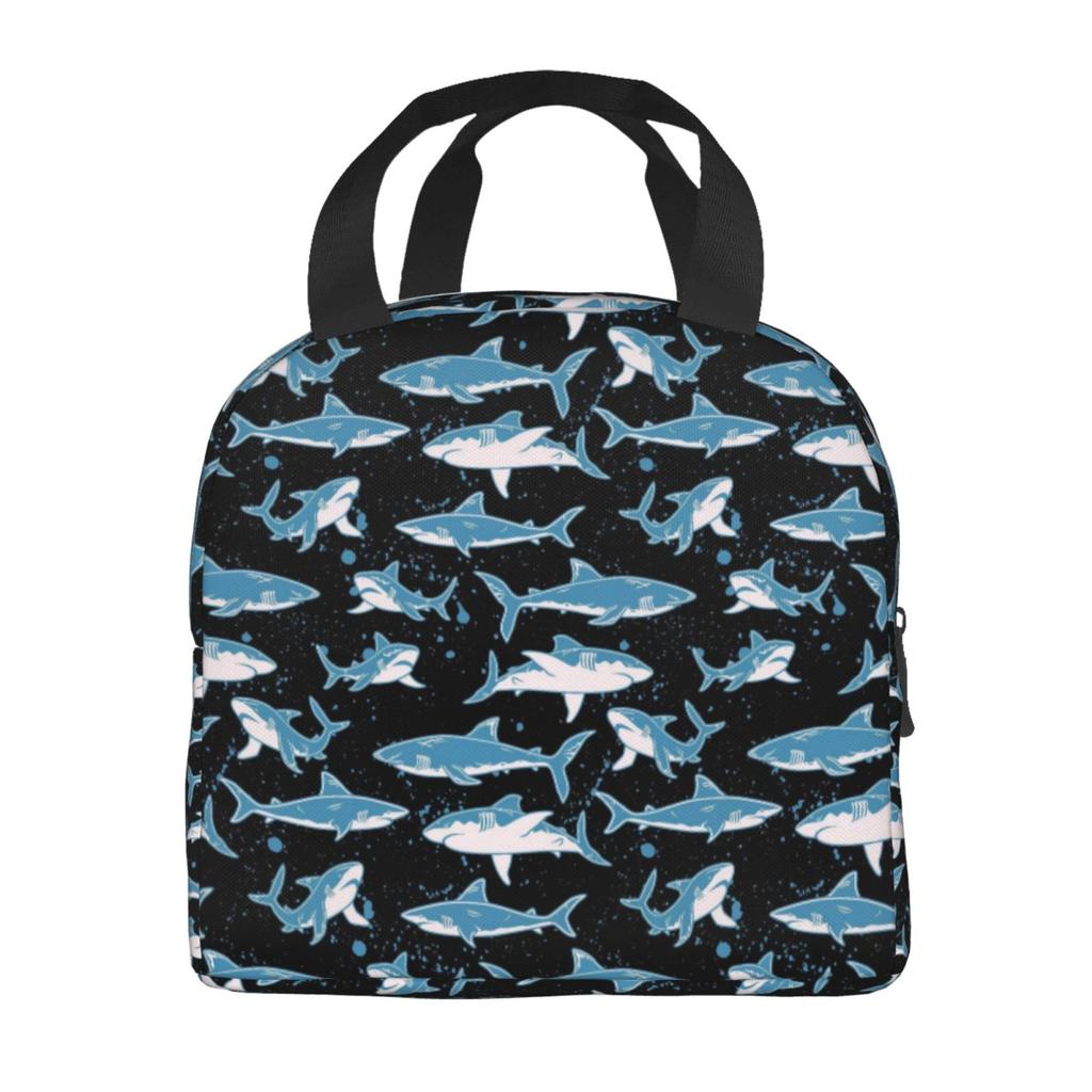 Sharks Pattern Print Insulated Lunch Bag The Nightmare Before Christmas Portable Thermal Cooler Lunch Box Container Tote Bags
