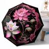 Rosen Garten Teller Automatischer Regenschirm Stabiler 8-Speichen-Schaft Langlebiger Kunststoff & Eisen Ganzjahres-Reise-Outdoor-Zubehör Geschenk für Festivals