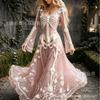 Abito da donna vintage gotico con teschio e rosa, motivo a gradiente, vestito lungo di Halloween con motivo a gradiente