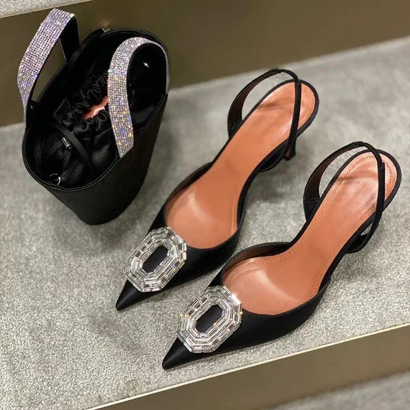 Women High Heels Water Diamond Buckle Toe Sandals New Pointed Thin Heel Hollow Banquet High Heels Platform Sandals Women Shoes