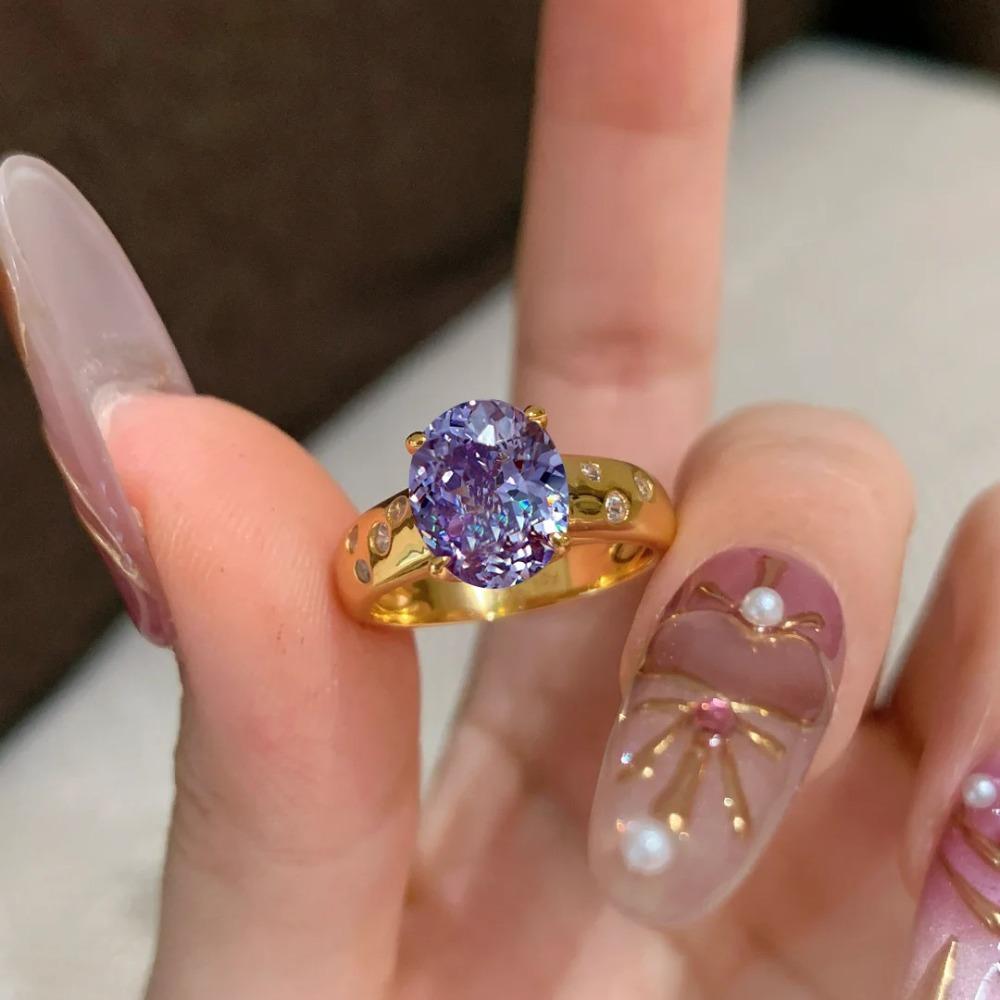

Vintage Rings for Women High Carbon Diamond Retro Purple Fire Pigeon Egg Ring Elegant Fashion Jewelry adjustable