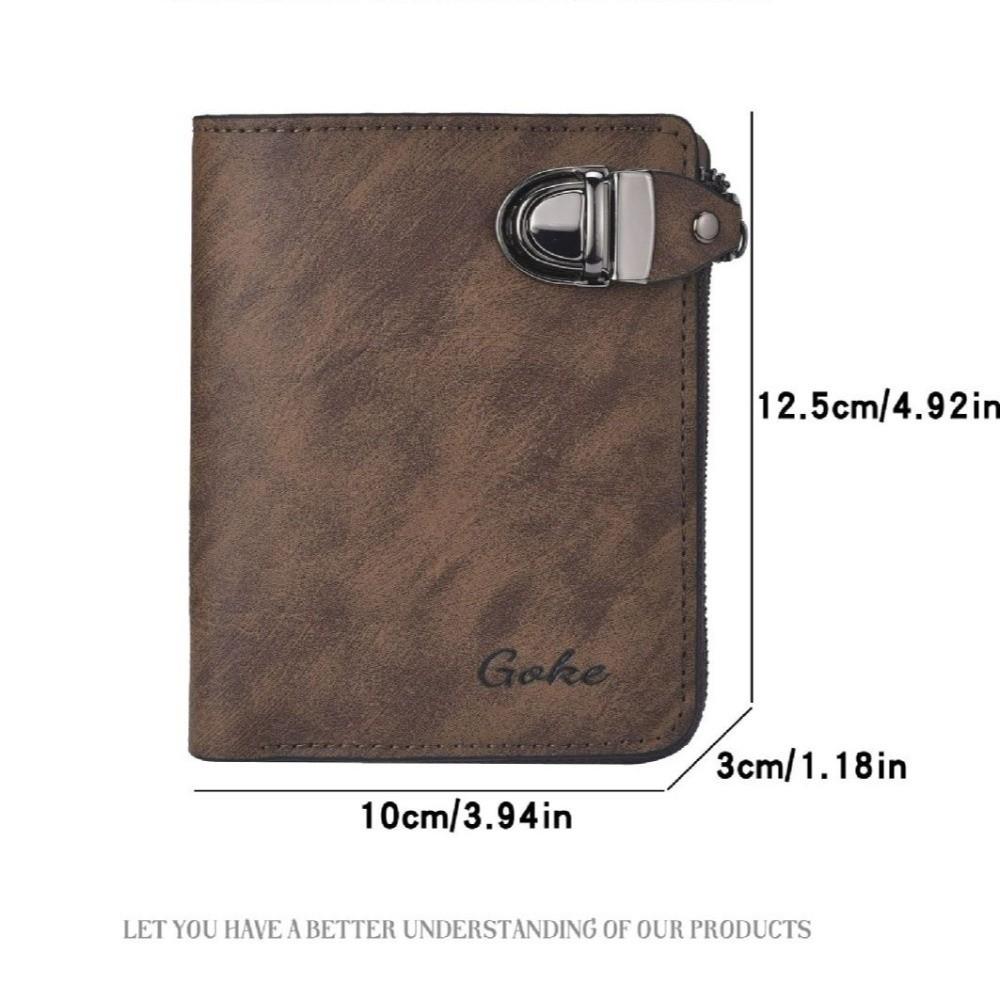 Solid Color Men's Wallet Zipper Leather Coin Purse Luxury Business Card Holder Gift