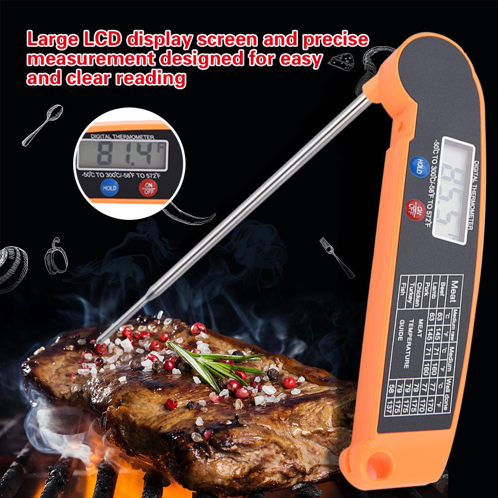 LCD Digital Food Thermometer with Foldable Probe Kitchen Cooking BBQ Grill Temp Tester Black