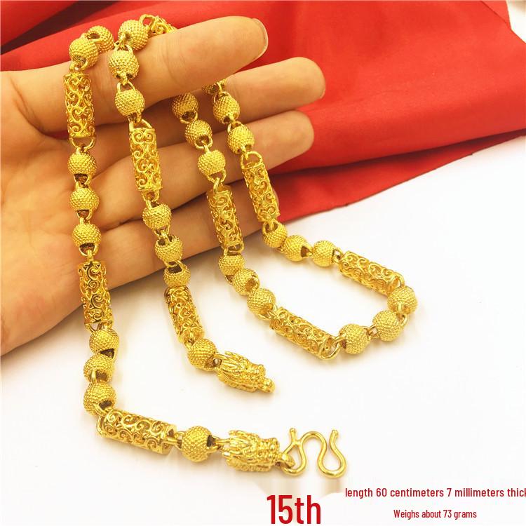 Men's Double Dragon Head Necklace: Non-fading Brass with Thick Gold Plating, Vietnamese Sand Gold Jewelry.