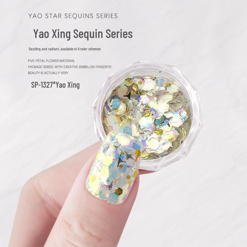 Yao Xing Nail Art Glitter Mix: Coarse & Fine Sequins, Five-Pointed Stars, Irregular Hexagons