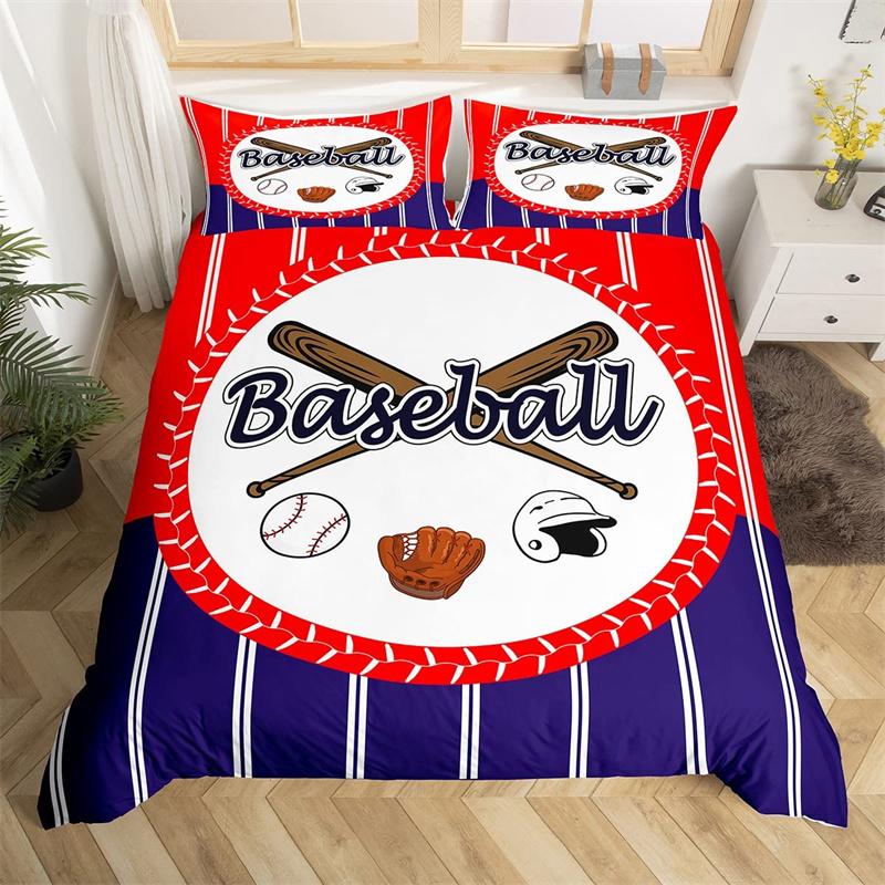 Baseball Duvet Cover King Size Polyester Sports Theme Bedding Set For Baseball Lovers Boys Girls