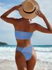 Solid Color Crinkle Bandeau High Waist Bikini Set