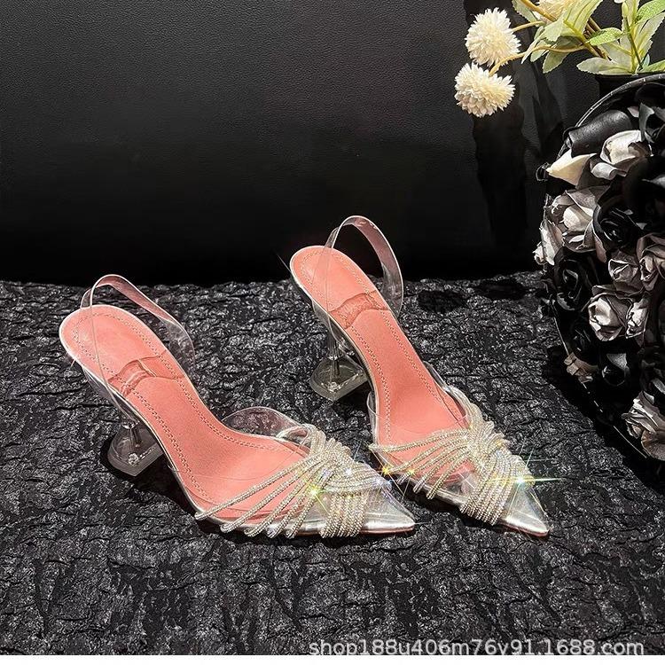 [Spot] Pointed Transparent High Heels Women's 2025 New Pointed Thin Heels Beautiful Fairy Rhinestone High Heels Sandals