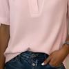 Women Shirt V-neck Open Collar Short Sleeve Loose Fit Casual Tops Pure Color Versatile Style Shirt Summer Work Casual Wear