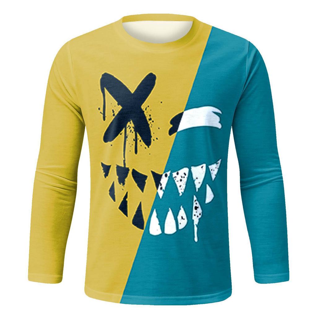 Spring and Autumn Round Neck 3D Printed Top Fashionable Casual Colorful Long Sleeved Men's T-shirts