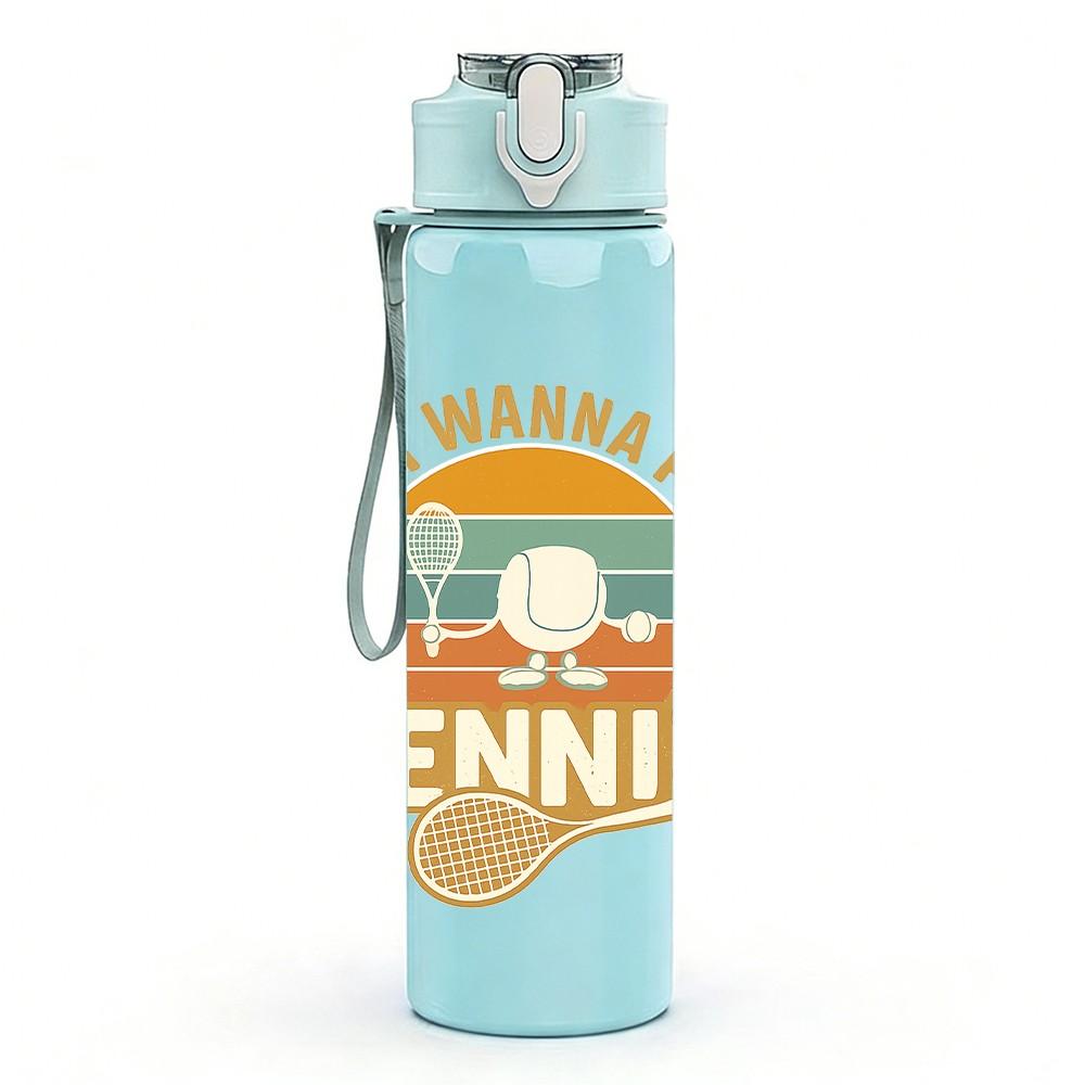 1PC I Just Wanna Play Tennis Retro 750ml Color Plastic Sports Water Bottle Leakproof Flip Straw Lid Suitable for Sports Office Home Use