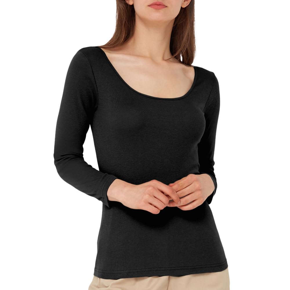 GUNZE Tuche INTIMATE Size M Innerwear, 100% Cotton, 3/4 Sleeve, Women's, Black, (TC4046)