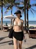 Solid Color Bikini Swimsuit Women's 1011 New Three-piece Set Sexy Contrasting Color Size Chest Gathering Hot Spring Beach Swimsuit