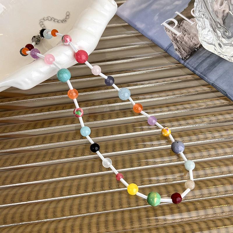 

Ожерелье с кристаллами дофамина, женское летнее девичье ожерелье, нишевое ожерелье, цепочка на ключицы белый