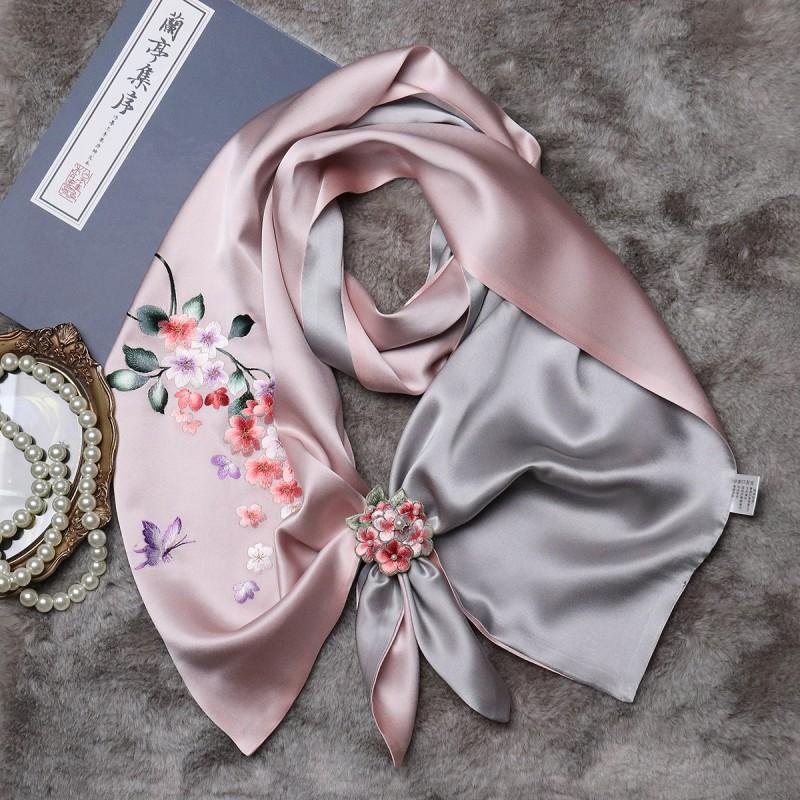 Suzhou Hand Embroidery Silk Scarf Set Double-sided Mulberry With Buckle New Chinese Style All Season